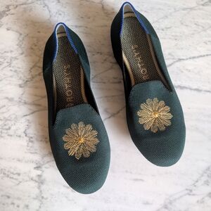 Rothy's Retired Evergreen Starburst Embroidered Loafer Flower Flats